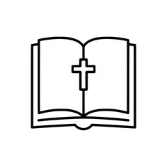 Obraz premium Outline of an Open Bible with a Cross Icon 