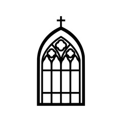 Obraz premium Gothic church window outline icon on transparent background 