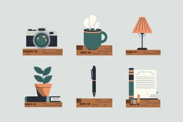 Cozy home decor items displayed on wooden shelves.