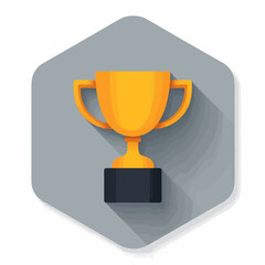 Golden trophy on gray hexagon with long shadow
