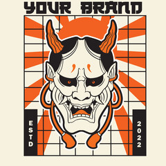 Fototapeta premium Oni japanese devil mask, Vector illustration 