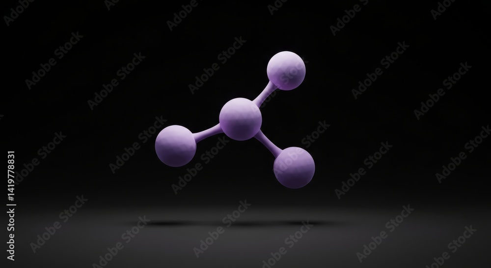 Poster abstract 3d rendering of a purple molecular structure on a dark background