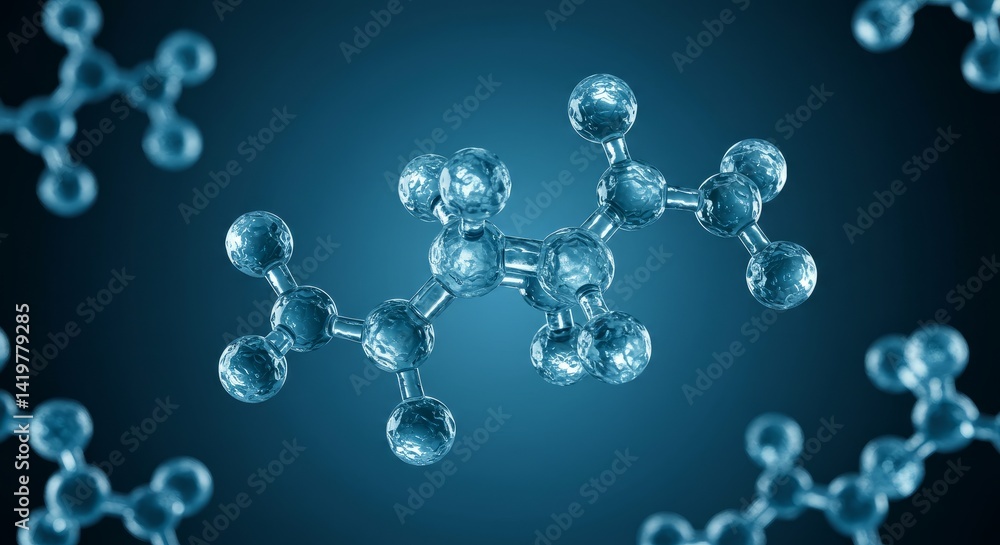 Poster abstract 3d rendering of luminous blue particles on dark background