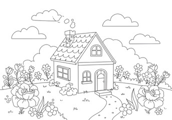 coloring page with the image of a house
