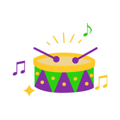 Mardi Gras Celebration Drum in Purple, Green, and Yellow with Musical Notes