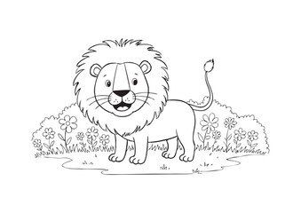 lion line art character on a grass