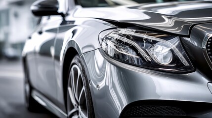 Shattered headlight and crumpled fender of a silver sedan after a collision - glass body silver collision automobile