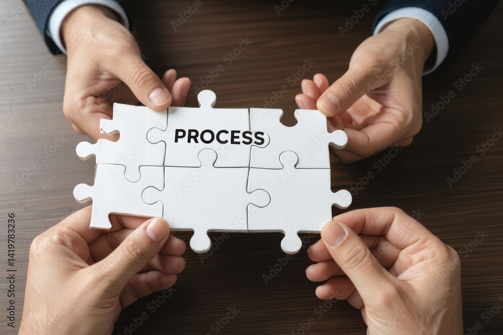 Poster optimization supports mergers and effective business strategy concept. collaboration on a puzzle pie