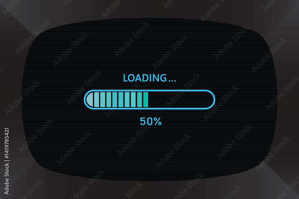 Poster 50% progress loading bar on tv screen background