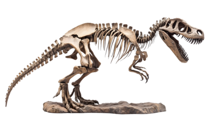 Realistic Dinosaur Skeleton Display on White Background