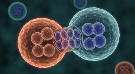 Microscopic View Of Cell Division Abstract Glowing Spheres And Network Connections In