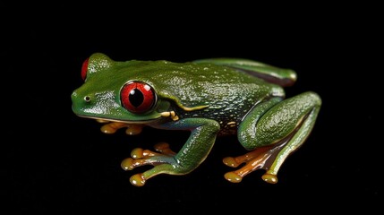 Obraz premium Vibrant green tree frog with bright red eyes.