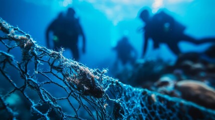 Diving Expedition Near Underwater Fishing Net