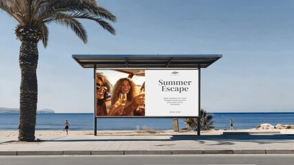 Digital billboard screen live mockup by the beach animated overlay, transparent 4K video, alpha channel, ProRes 4444 - Powered by Adobe