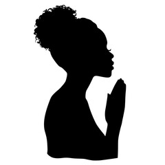 Black Woman Silhouette Praying SVG, Side Profile with Hair in a Bun, Inspirational Faith-Based Design for Christian Crafts