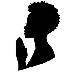 Black Woman Silhouette Praying SVG, Side Profile with Hair in a Bun, Inspirational Faith-Based Design for Christian Vector