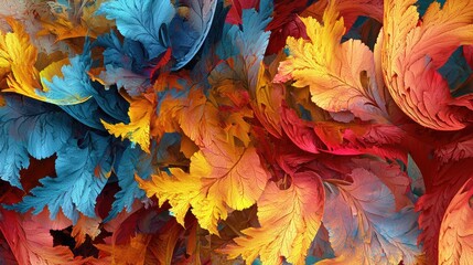 A vibrant, abstract display of autumnal leaves.