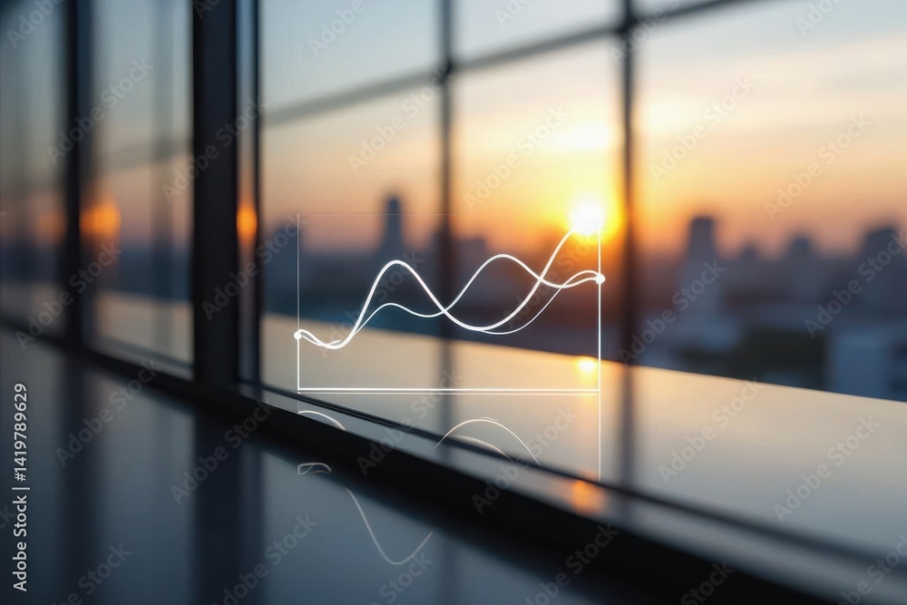 Aufkleber mergers boost performance and strategic business planning concept. sunset reflection on a window wit