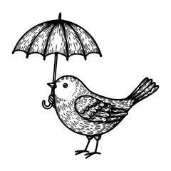 cute bird holding an umbrella sketch
