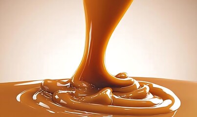 Liquid sweet melted caramel, delicious caramel sauce or maple syrup swirl 3D splash. Yummy sweet caramel sauce or hot syrup twisted. Key visual advertising design elements isolated on white background