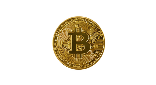 Isolated golden bitcoin coin on a black background digital currency asset png, jpeg, jpg, transparent background, white background.