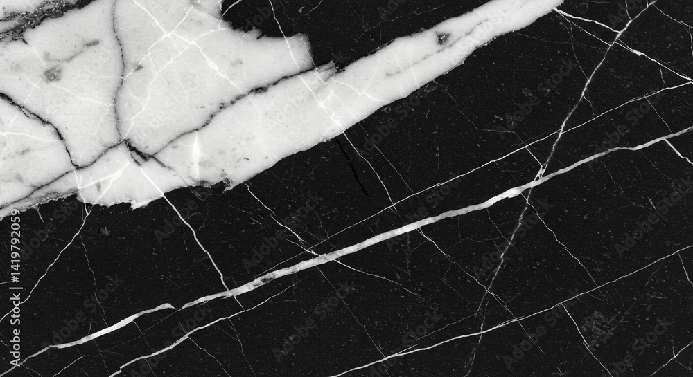 Poster a close up shot of black and white marble with striking veining and intricate patterns throughout th