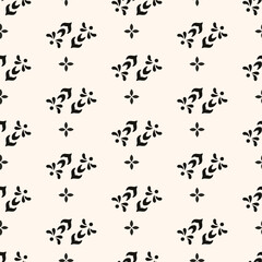 Simple minimalist geometric seamless pattern. Abstract monochrome minimal background with small floral shapes. Subtle repeat design for decor, print.
