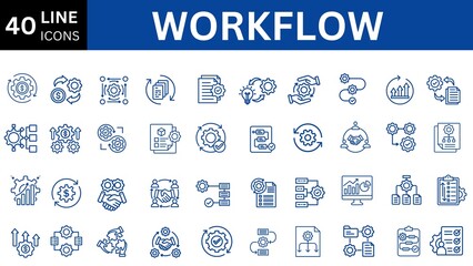 Workflow editable icon set. Editable stroke. Vector illustration