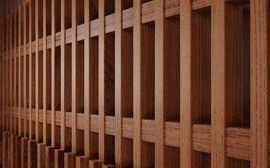 Wooden Slat Wall CloseUp Interior Design Element for Modern Architecture and Natural Texture, Vertical Lines and Warm Brown