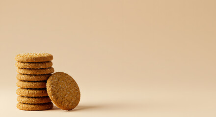 Stacked ginger snap cookies on soft beige with modern minimalist composition