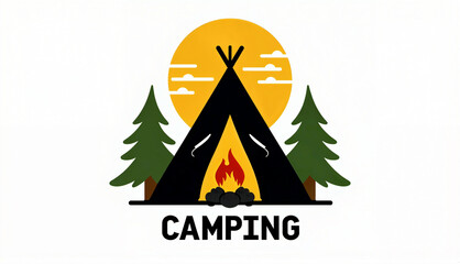 Camping Scene with Teepee and Campfire