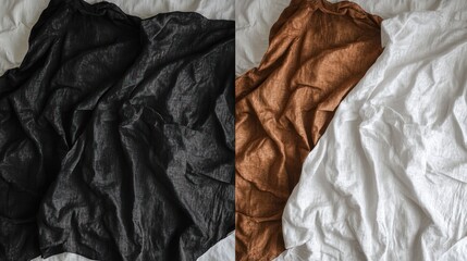 Obraz premium Luxury Linen Collection: Black, Brown, and White Bedding