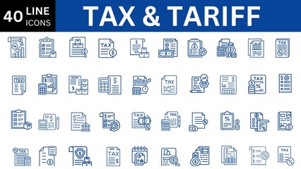 Tax and Tariff editable icon set. Editable stroke. Vector illustration.