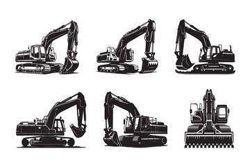 Silhouette of Construction excavator vector icon set illustration isolated on white background.