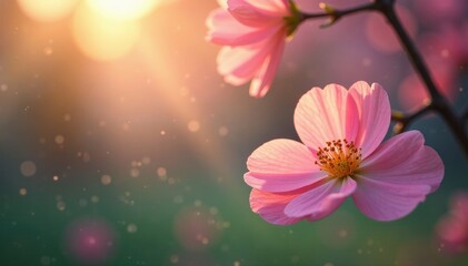 Shimmering light leaks, blurred floral bokeh, ethereal spring vibe , spring, graphic