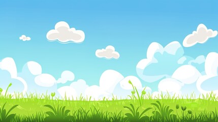 Obraz premium Grassland and White Clouds Natural Background: A Serene Tapestry of Earth and Sky