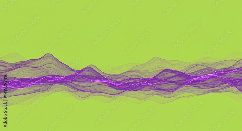 Poster abstract waves of purple and grey on a green background creating a sense of movement and flow