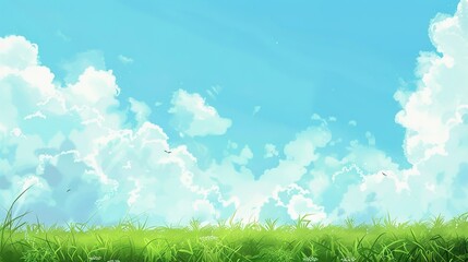 Grassland and White Clouds Natural Background: A Serene Tapestry of Earth and Sky
