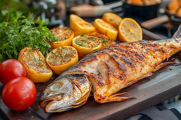Trout fish grilled with spices and served on a plate