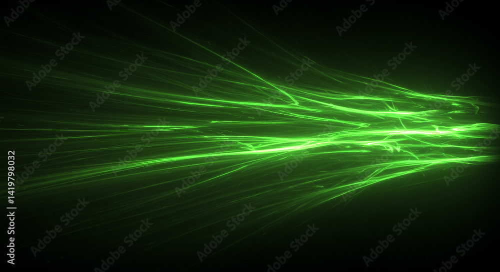 Poster abstract green light streaks against a dark background creating a dynamic energy effect