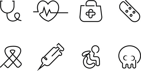 Health medical icon collection elegance one line art. 