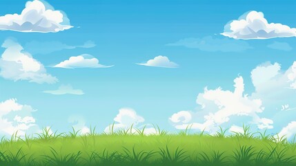 Fototapeta premium Grassland and White Clouds Natural Background: A Serene Tapestry of Earth and Sky