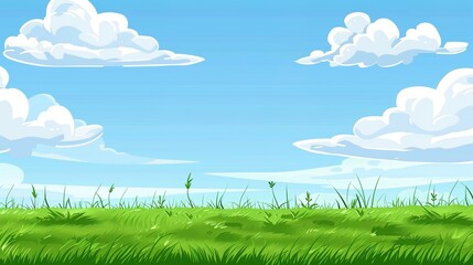 Fototapeta premium Grassland and White Clouds Natural Background: A Serene Tapestry of Earth and Sky