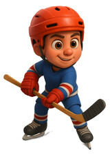 Animated hockey player smiling and ready to shoot on ice  