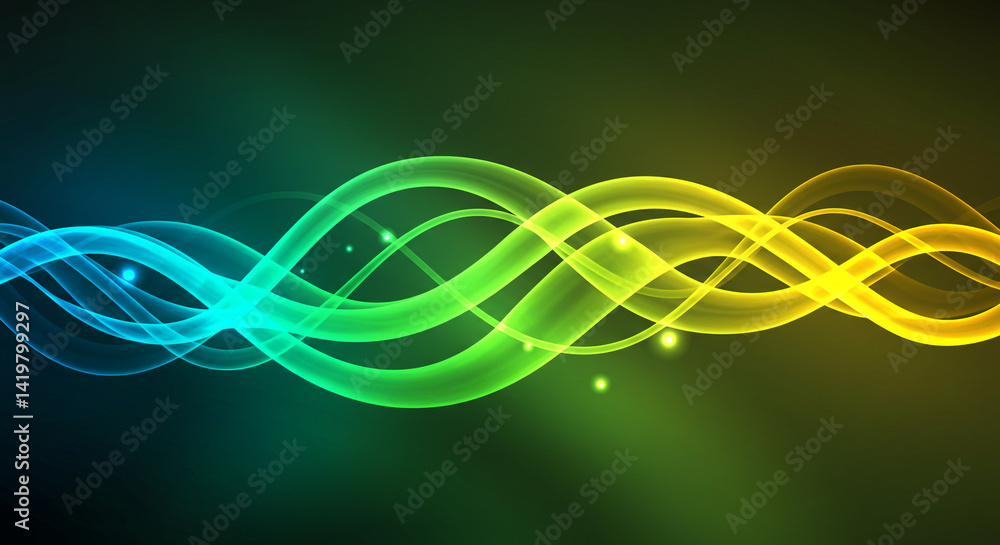 Aufkleber abstract colorful waves flowing across a dark background with shining light particles effect