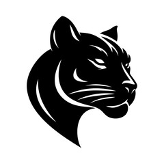Black panther head logo vector illustration template. Simple design icon of wild animal hand draw black and white