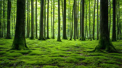 Obraz premium Lush Green Forest Floor Sunlight