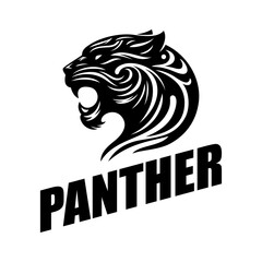 Black panther logo vector illustration template. Simple design lettering 
