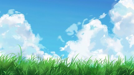 Obraz premium Grassland and White Clouds Natural Background: A Serene Tapestry of Earth and Sky