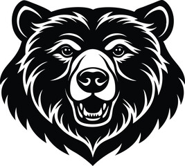 Fototapeta premium vector illustration of a bear, head of bear, cute sunglass wearing bear silhouette vector icon.